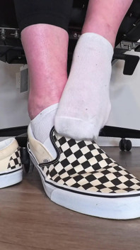 Sneaky Office Foot Tease in Checkerboard Vans - Toe-only Strip & Intense Barefoot Play POV