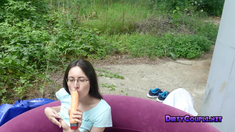Dirty Couple: Long video of nerdy brunette sucking and fucking in a...