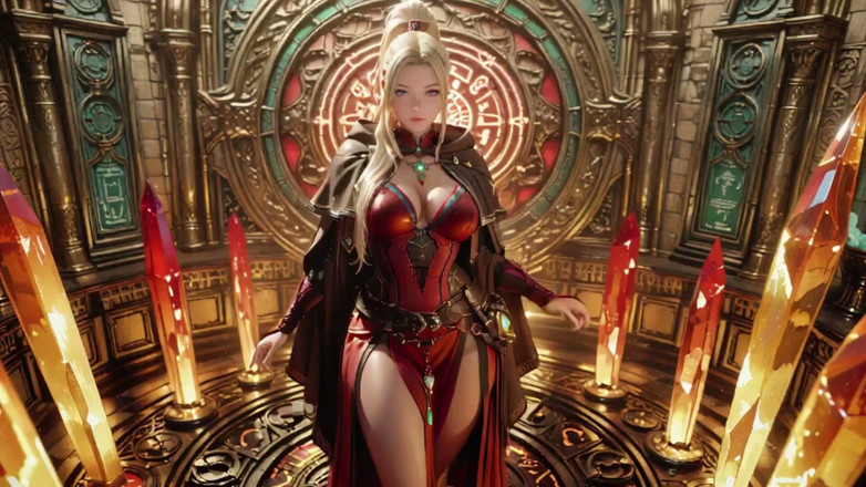 Seraphina Vale: Red &amp; Black Armor Witch! Forbidden Casting in the Gothic Library.