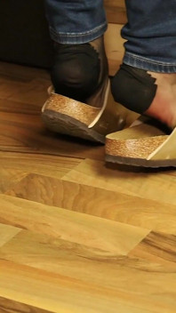 Golden Mules & Black Nylons - Sensual Shoe Removal