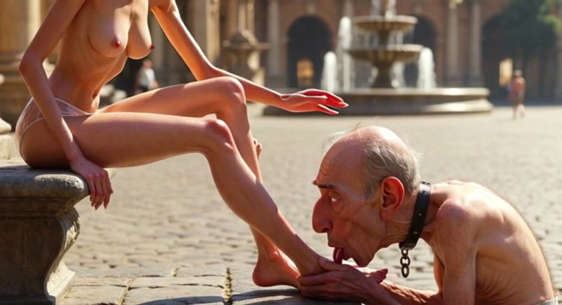 YOUR BEST FANTASY: Uomo Sottomesso Che Adora La Padrona Piedi in Piazza Pubblica
