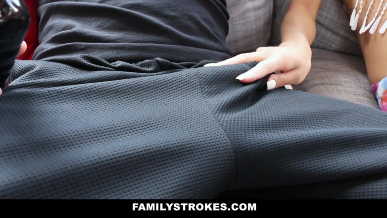 Family Strokes: Hot stepsister Mila Jade gets stepbro's big dick while parents...