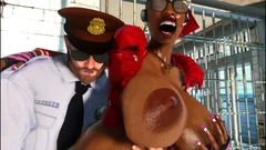Perverted Cop and Ebony Big Breast Boubble Butt Girl