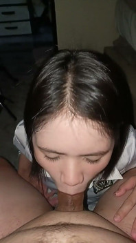 Tiny Asian Model Blowjob Deepthroat Swallows