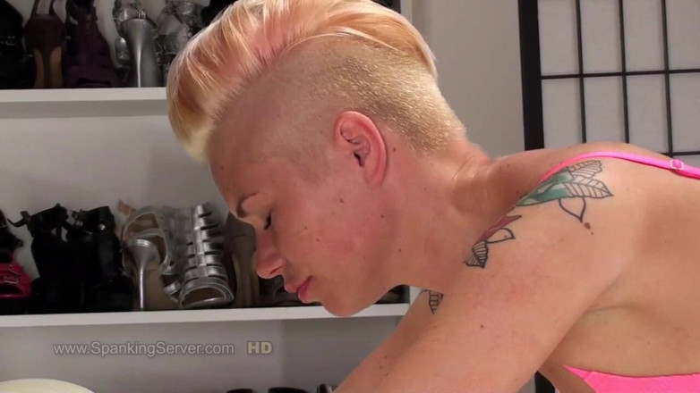 Spanking Server: Cora,perfect-body inked blonde in sexy heels gets ass whip