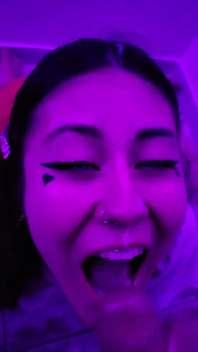 Latina Receiving Semen in Her Rich Little Mouth