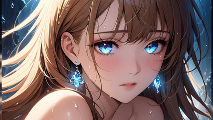 LustRender: Eterik duygular - samimi bir yakın çekimde parlayan gözyaşlarına sahip ai kız