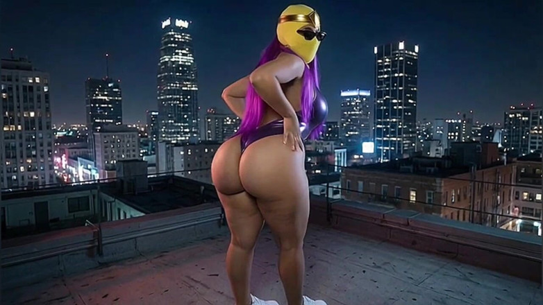 Animate golden: Superheroine ungu dengan pantat bahenol ini lagi asik twerking di...