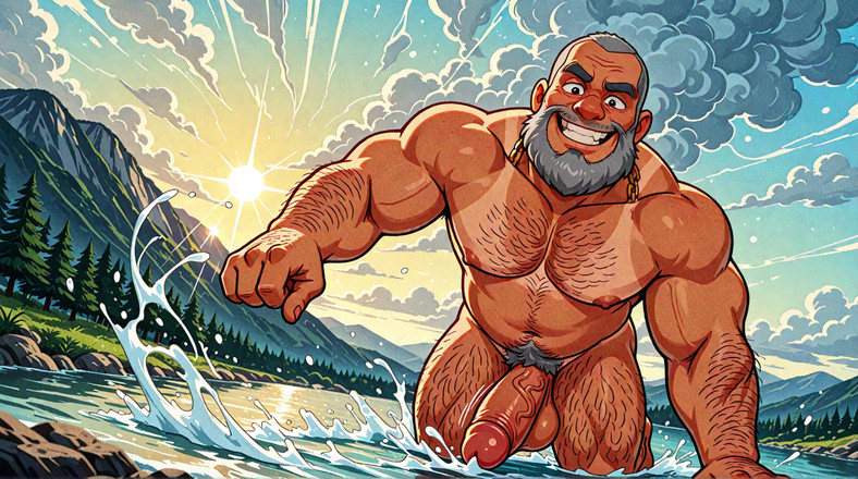 Erotic Man: レイクの裸の男性デジタルアート