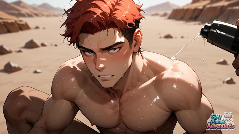 Gay Anime Adventures: Ontketen de Gay Muscle cumshot storm in de woestijn - de...