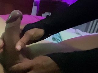 Sexy Nueve: Night Time Handjob with Soft Ballbusting: She Massages Cock and...