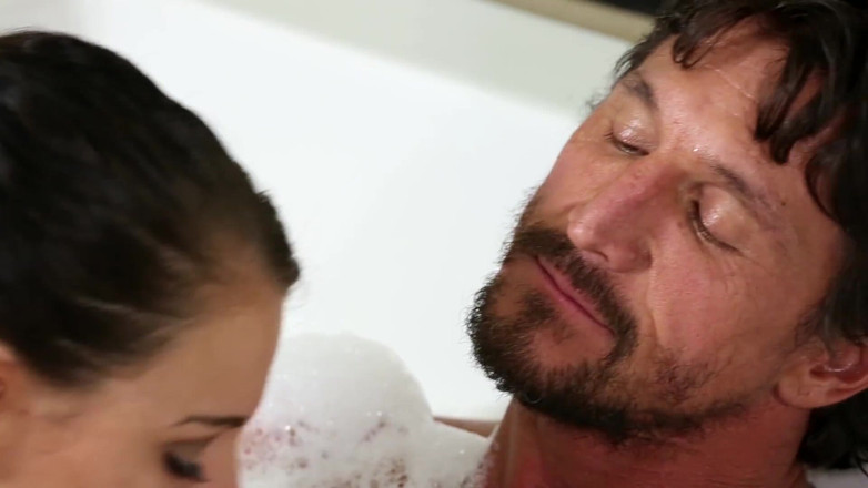 Massage Parlor: Tattooed brunette babe gets fucked and jizzed in her mouth