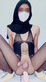 Asian Hijab Sissy Dildo Ride Anal Training