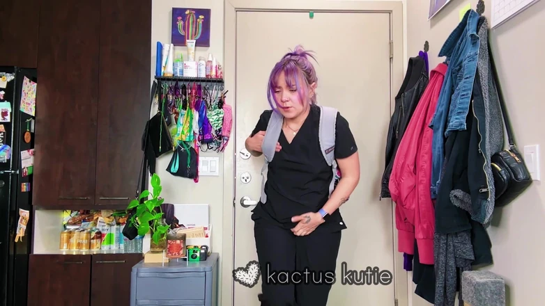 Kactus kutie: Nurse Desperately Pees in a Trash Can