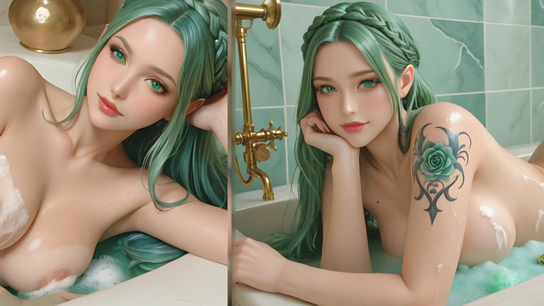 LustRender: Wanita bogel cantik dalam mandi bersabun mewah dengan bergunci sabun
