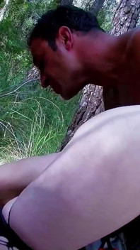 Skinny Teen Vladana fucked in the ass by step dad and friend in the forest