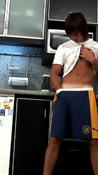Sexy Tan Line Latino Anakin Hair Jack off in Kitchen Solo Jerk Dick Jizz!