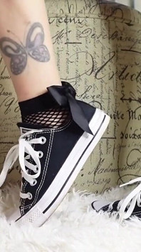 My Feet Are Tiny and Adorable in Converse, Especially with These Ankle Fishnet Socks with a Big Bow.