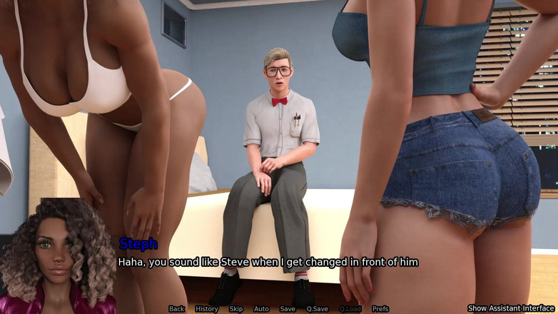 Studio-77: セックスボット ステフ ルート #1 アニメーションポルノ ゲームプレイ - 混血の美女たちがオタクを自慰する