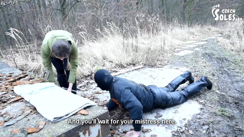 Czech Soles - foot fetish content: Walking the doggy in the cold - boots worship