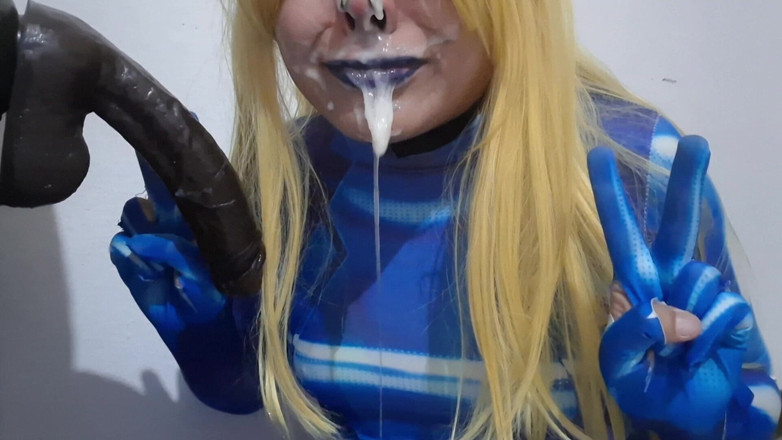 fermerino: Cute Samus Femboy with BDSM Nosehook Giving a Sloppy Blowjob...