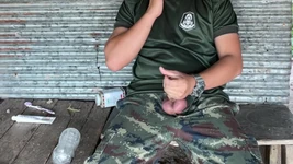 Horny Solider Thai Jerks off & Cums