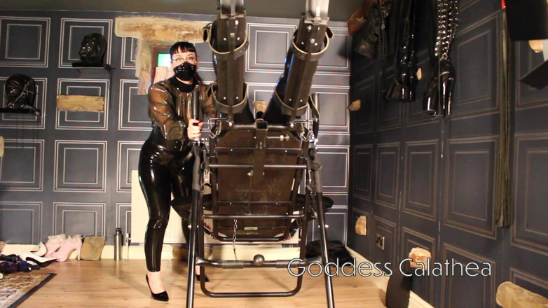 Goddess Calathea: Rubber Doll Bondage and Teasing in Inversion Table