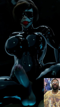 Mei Is a Tasty Sexy Futa Cock Pre-cumming BDSM Latex Ball Gag Blindfold Wearing Queen