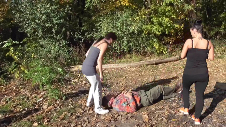 Femdom Austria: Dominant joggers walking their pet slave