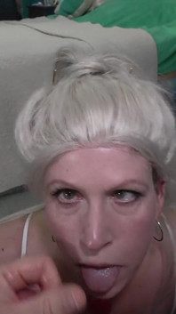 Stepmom gives stepson sloppy ahegao blowjob to stay quiet