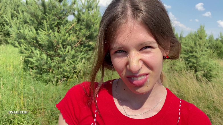 Dvabitch: Outdoor amateur teen POV blowjob, facial cumshot outside