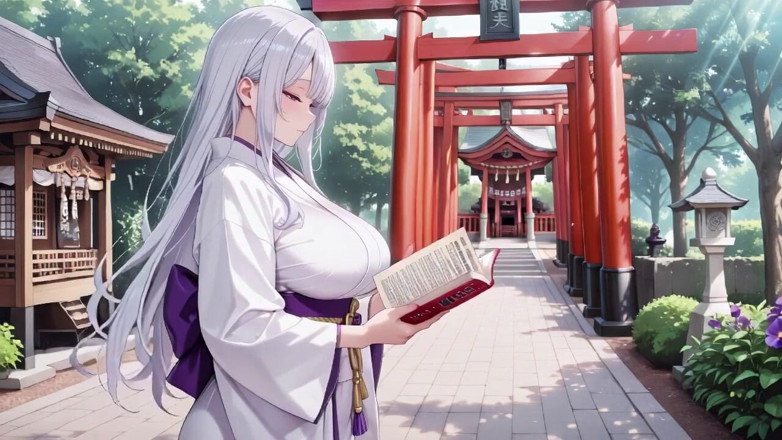 Tay Swift X: Silver-haired Miko Shrine Secrets! Half-unbuttoned White Kimono, Kneeling Poses and...