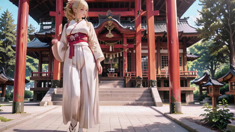 Seraphina Vale: Blonde Kimono Girl's Shrine Secret! Kneeling Under the Torii Gate...