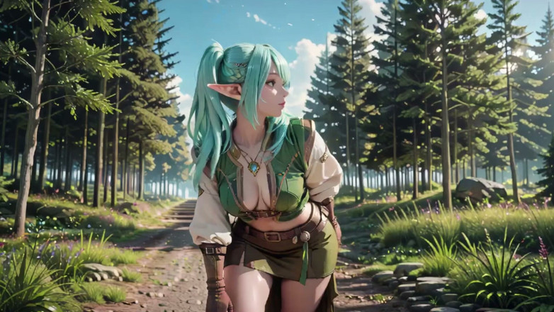 Seraphina Vale: Fantasia nella foresta! Elfo blu inginocchia, elfo verde provocante, Magia...