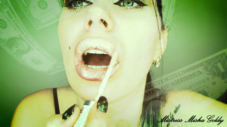 Goddess Misha Goldy: Beloon me terwijl ik lippenstift op mijn lippen aan doe