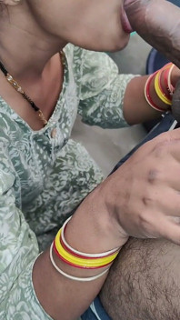 Indian Desi Wife Blowjob Sucking Cumshot on Neck in Bathroom