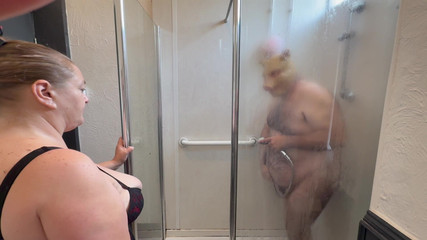 Aaexperiencesltd: Domina Satana and Satana's Piggy in the Shower.