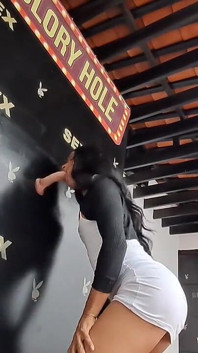 Glory Hole Trans Girl Sucks Cock Through the Glory Hole and Gets Fucked