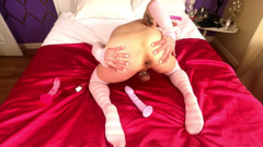 Sissy Femme Doll Plays with 3 Dildoes and Stretches Hole thumbnail