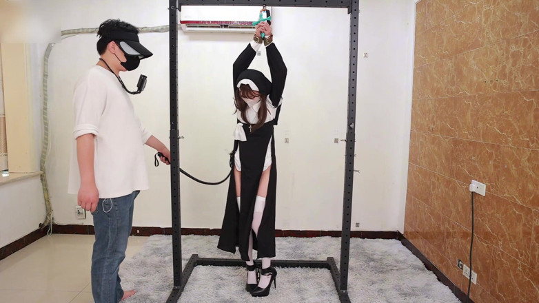Asian bondage: The Girlfriend Role-plays a Nun, Handcuffed and Shackled, Bound to...