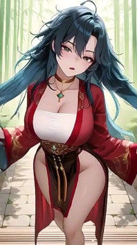 Blue-haired Samurai! Service in the Bamboo Grove. What Secrets Hide Under That High-slit Kimono?