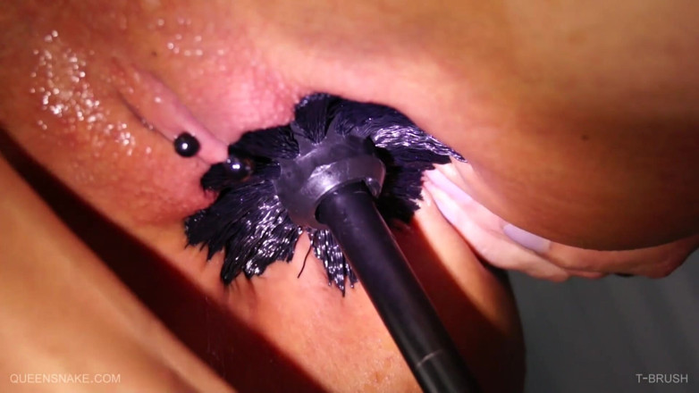 Queen Snake: T-Brush dentro da buceta perfurada