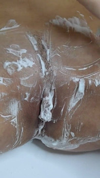 Shaving a Hairy Pussy with a Trimmer and a Razor with Shaving Foam
