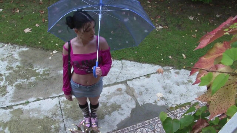 Nude in France: Hot Young Brunette Drinks Fist Full of Cum