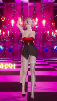 [mmd] Singchao Girl Crush Group Multi-person Striptease and Squeeze Miniskirts Black Silk and White Silk