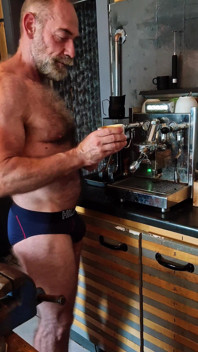 Muscle Bear Has Coffee
