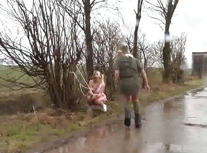 Lezdom Austria: The perverted military sado couple publicly humiliates their blonde slave...
