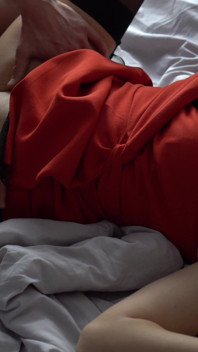 Hot Brunette Get Big Cum on Her Red Dress and Pussy, Sex in Hotel