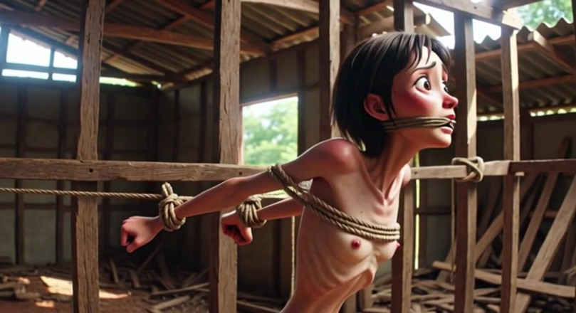YOUR BEST FANTASY: Extremely Skinny Girl in Bondage - Desperate in Brazilian Construction Site