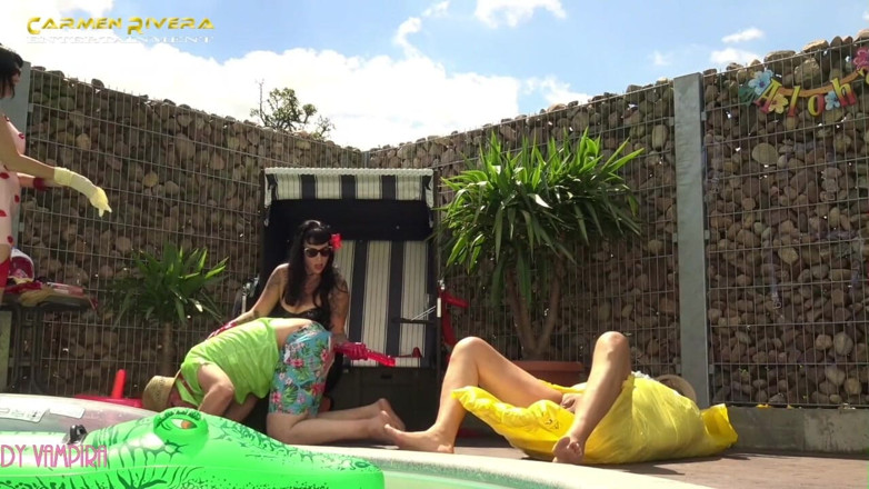 Domina Lady Vampira - SM Studio Femdom Empire: Carmen Rivera &amp; Lady Vampira are celebrating a pool party with...